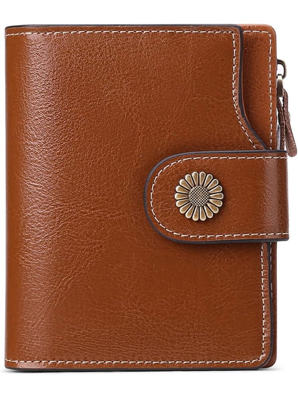 Compact Genuine Leather Wallet for Women, RFID Blocking, Small & Stylish Brown